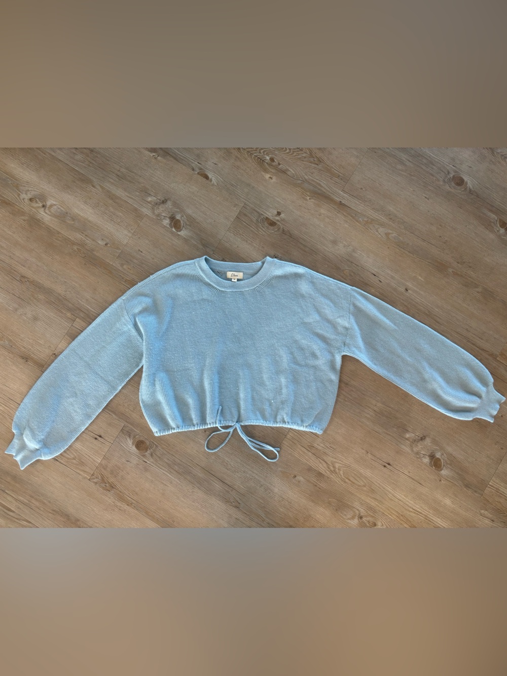 Elan Light Blue Crewneck Sweater with Drawstring Hem